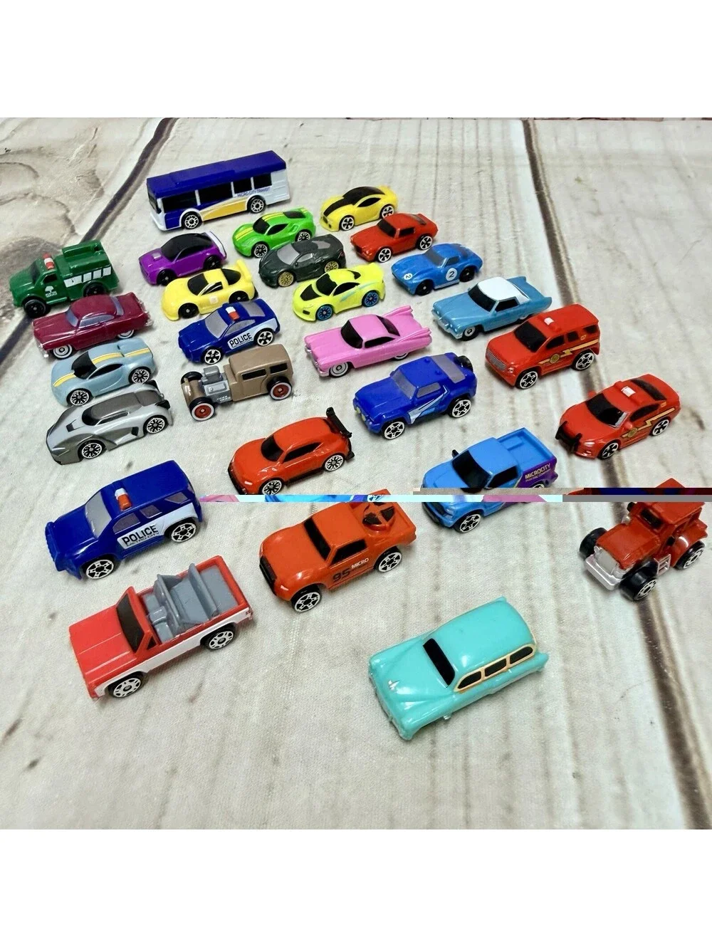 Vintage 90s Assorted Lot Of 27 MICRO MACHINES Cars, Trucks, Bus, Emergency
